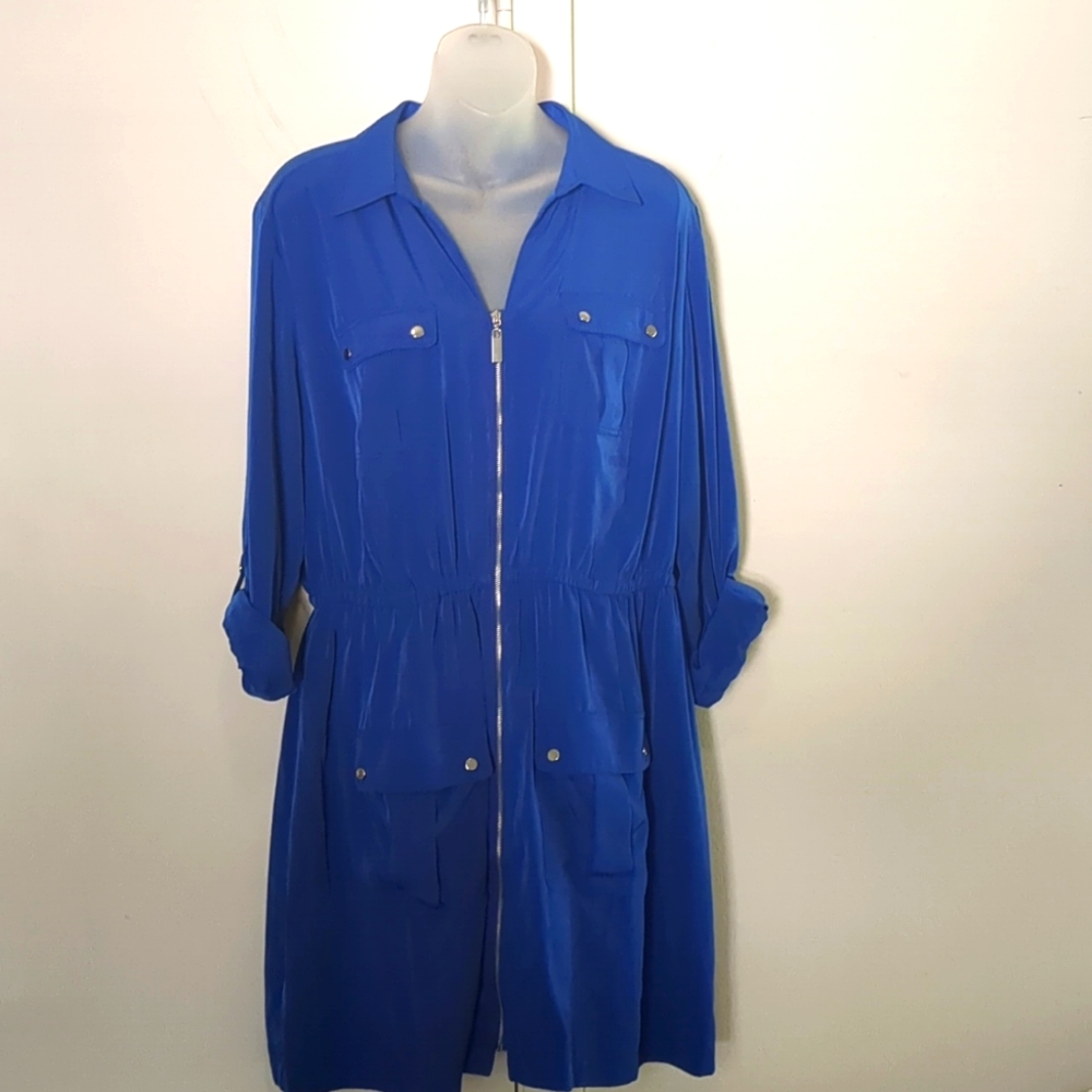 🆕 Royal Blue ALFANI Dress Sz 16👗Front zipper & pockets NEW NWT